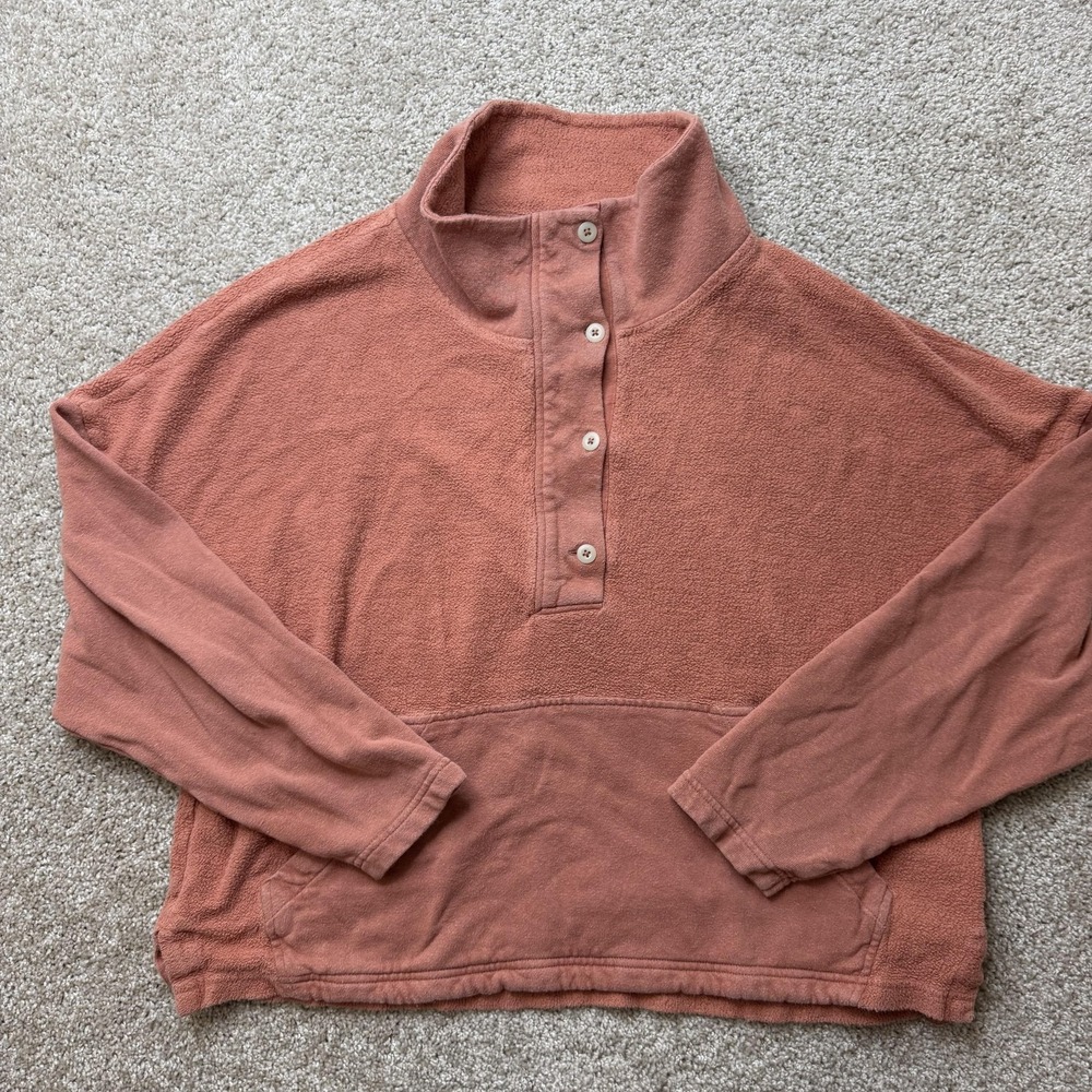 REI Cooperative Sweatshirt Womens 1X Large Pink Henley Terry Pullover Hemp